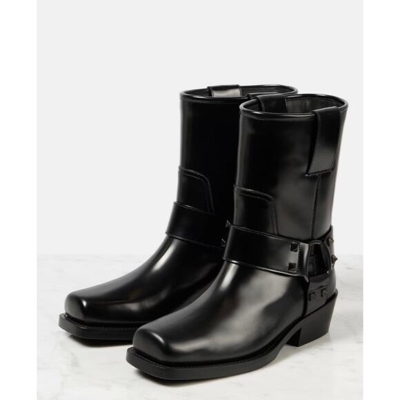 Valentino Shoes - Valentino Garavani Rockstud Calfskin Biker Boots Black 40